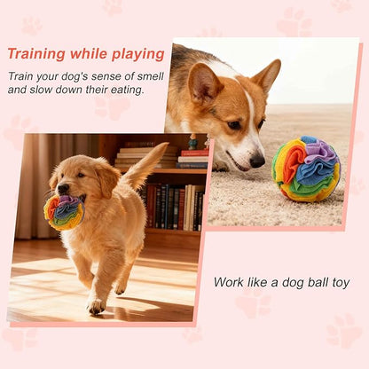 GLIDESMOOTH Snuffle Ball for Dogs, Designed for Small Breeds and Puppies, Interactive Dog Toys, Keeps Pet Busy with Storage Bag Machine Washable, Colorful, Medium