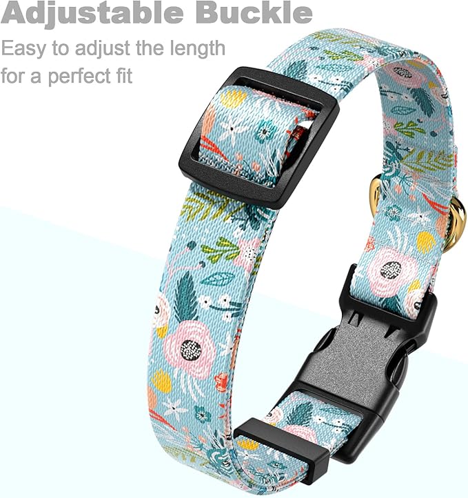 Rnivvi Dog Collar for Small Dogs, Cute Floral Heavy Duty Adjustable Puppy Collar with Quick Release Buckle for Boy Girl & Female, Pet Accessories for Walking Running, XS Length 5/8" Width, Blue