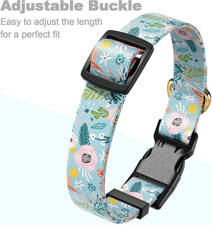 Rnivvi Dog Collar for Small Dogs, Cute Floral Heavy Duty Adjustable Puppy Collar with Quick Release Buckle for Boy Girl & Female, Pet Accessories for Walking Running, XS Length 5/8" Width, Blue