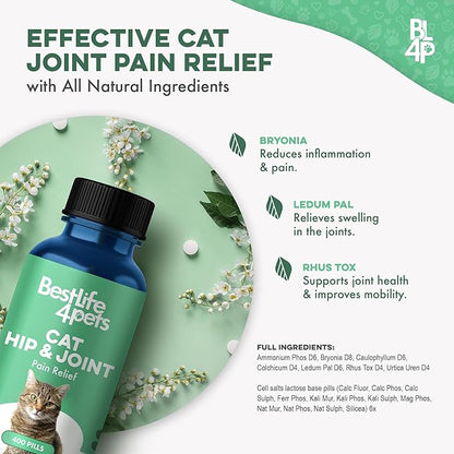 Cat Joint Supplement and Mobility Support - Natural Plant-Based Formula Provides Comfort for Aging and Felines with Mobility Challenges, 400 Tiny Tasteless Pills Easy to Give Even Feral or Picky Cats