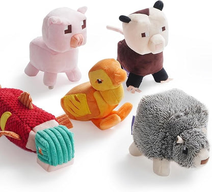 5 PC Pixel Style Dog Toy Plushies, Squeaky Dog Toys Crinkle Plush Stuffed Dog Chew Toy for Small Medium Large Breeds, Christmas Dog Toys Stocking Stuffers