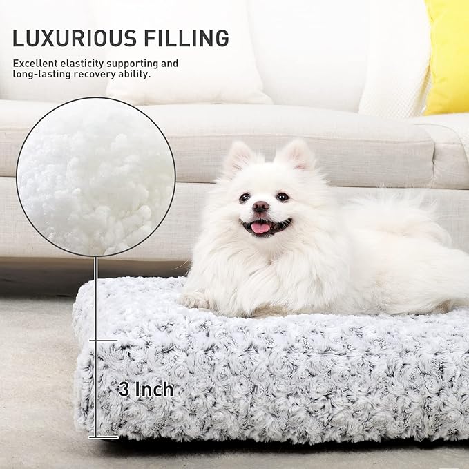 KSIIA Washable Dog Bed Deluxe Plush Dog Crate Beds Comfy Kennel Pad Anti-Slip Pet Sleeping Mat for Large, Jumbo, Medium, Small Dogs Breeds, 29" x 21", Gray