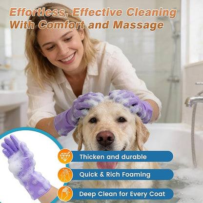 7-Piece Pet Grooming Kit with Storage Bag | Portable Bathing Set for Dogs & Cats | Includes Silicone Gloves, Deshedding Brushes & Finger Toothbrushes | All-in-One Pet Care (Lavender Purple)-MIYIJHY