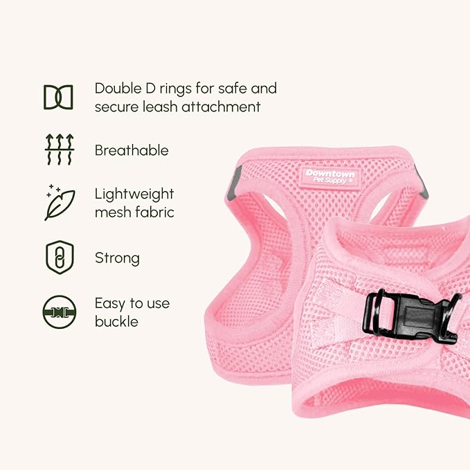 Downtown Pet Supply Step in Dog Harness for Small Dogs - Adjustable, Escape Proof Dog Harness with Reflective Trim - All-Weather, Fast-Drying Padded Mesh Fabric - Baby Pink, XXS