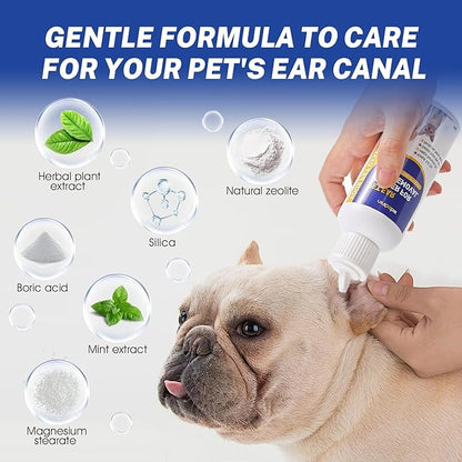 Dog Ear Hair Removal Tool,Dog Ear Infection Treatment with 5.5 Inch Tweezers Curved, Dog Ear Finger Wipes,All Natural Ingredients,Soothes Itchy Ears & Relieve Scratching