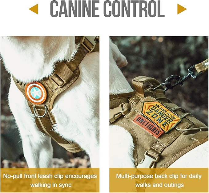 OneTigris Tactical Dog Harness Vest,No-Pull Service Dog Vest with Hook & Loop Panels,Adjustable Dog Vest Harness for Walking Hiking Training(Brown,XXS)