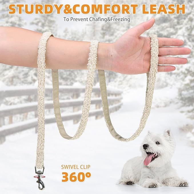 KOOLTAIL Plush Small Dog Harness and Leash Set, Warm Fleece No Pull Puppy Vest for Winter, Lightweight Reflective Step in Pet Harness for Medium Sized Dogs Boy Girl Outdoor Walking Cute Soft, Beige M