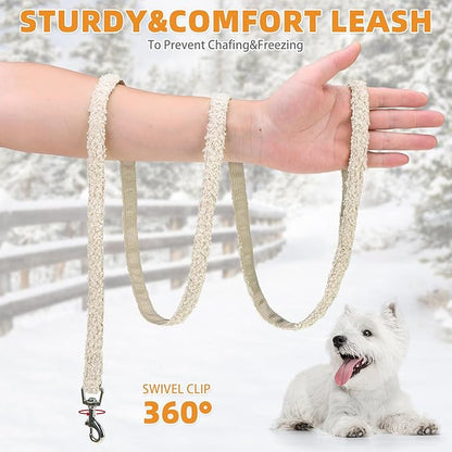 KOOLTAIL Plush Small Dog Harness and Leash Set, Warm Fleece No Pull Puppy Vest for Winter, Lightweight Reflective Step in Pet Harness for Medium Sized Dogs Boy Girl Outdoor Walking Cute Soft, Beige M