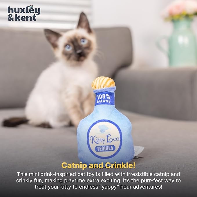 Huxley & Kent Plush Cat Toy - Interactive Catnip Toy for Cats & Kittens - Soft Kitty Toy with Crinkle & Catnip - Fun Indoor Play Toy - Kitty Loco Tequila