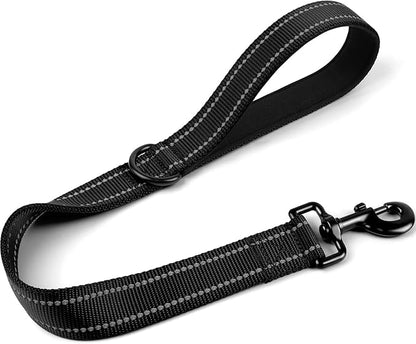 Joytale Strong Short Dog Leash 2FT, 1.2 Inch Wide, Heavy Duty, Padded Handle for Traffic Control, Reflective Leash for Medium and Large Dogs Walking Training, Black