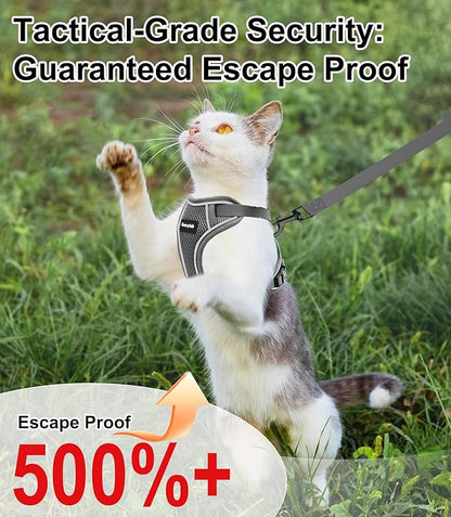 Cat Harness and Leash for Walking Escape Proof Soft Adjustable Cat Leash Breathable Comfortable Vest Easy to Wear Kitten Harness for Outdoor Travel Grey S