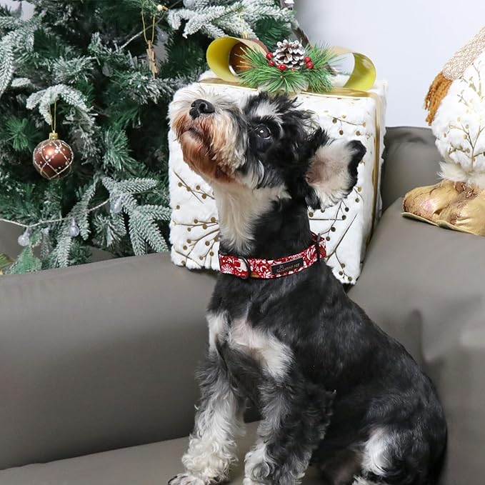 ARING PET Christmas Dog Collar, Cute Red Reindeer Cotton Lightweight Xmas Pet Collars for Puppy Small Medium Large Dogs-L