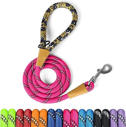 lynxking Rope Dog Leash 6 FT with Comfortable Padded Handle, Highly Reflective Threads Leash for Small Medium Large Dogs (Pink, Large 1/2in x 6ft-Rope Clasp)