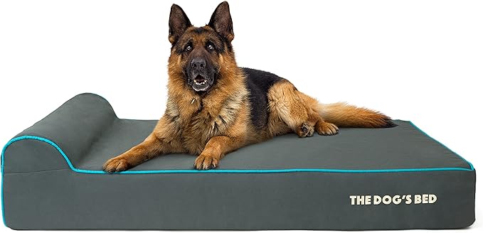 The Dog’s Bed Orthopedic Headrest Dog Bed XL Grey/Blue, Memory Foam, Pain Relief for Arthritis, Hip & Elbow Dysplasia, Post Surgery, Lameness, Waterproof Washable Cover, Veterinary Approved