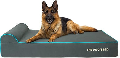 The Dog’s Bed Orthopedic Headrest Dog Bed XL Grey/Blue, Memory Foam, Pain Relief for Arthritis, Hip & Elbow Dysplasia, Post Surgery, Lameness, Waterproof Washable Cover, Veterinary Approved