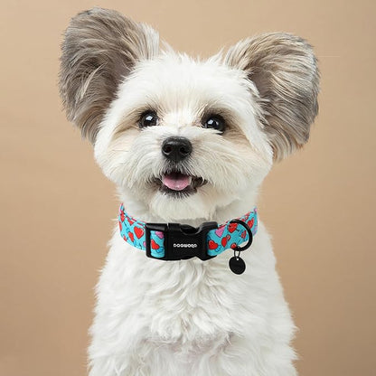 DOGWONG Blue Heart Dog Collar Adjustable Soft Natural Fabric Girl Pet Dog Collar Cute Heart Valentine Puppy Necklace for Small Medium Large Dog