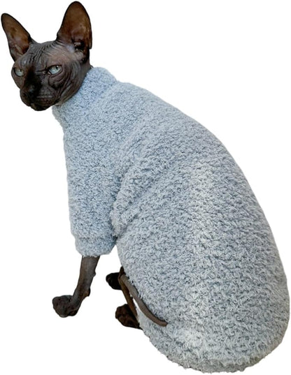 Sphynx Cat Clothes Hairless Cat Super Soft Warm Fleece T Shirt Elastic Winter Sweater Outfit, Pet Clothes for Sphynx Cat Coat for Cats and Small Dogs Apparel (Blue, X-Large)