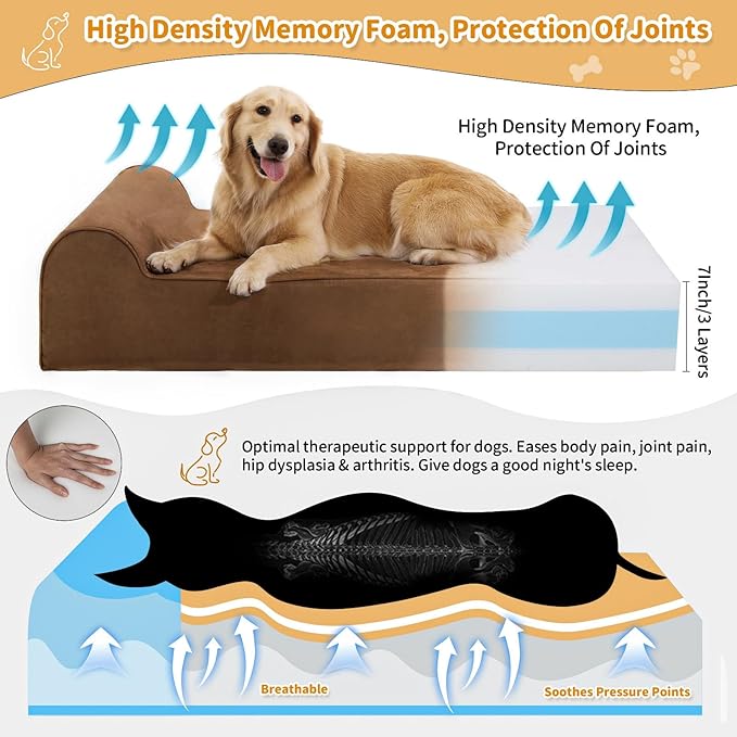 Rainmr Orthopedic Dog Beds for Large Dogs, 7" Memory Foam Dog Beds with Waterproof Liner, Durable Microsuede Cover, Removable and Washable, Nonskid Bottom, 52"x36"x7" XL Chocolate