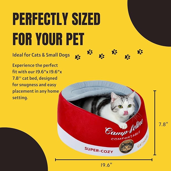 PECHVINO Can-Shaped Cat Bed with Privacy Cover - Comfortable Cushion for Cats & Small Dogs