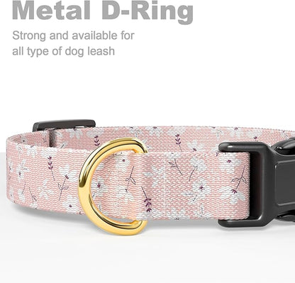 Rnivvi Dog Collar for Medium Dogs, Cute Floral Heavy Duty Adjustable Puppy Collar with Quick Release Buckle for Girl & Female, Pet Accessories for Walking Running, M Length 1" Width, Coral Pink