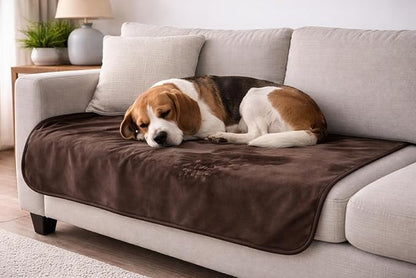 Premium Deluxe ! 100% TOP Waterproof Blanket Guarantees to Keep Your Bed Dry! Crinkle-Free Ultra-Soft Fleece Furniture Protector for People Kids Pets. EZ Wash/Dry Brown/Beige Reversible 80x60