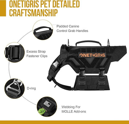 OneTigris X-Armor Tactical Dog Harness MOLLE Vest with Metal Buckles, No-Pull No-Escape No-Slippage Design for Medium, Large & Size XL Dogs -Black L