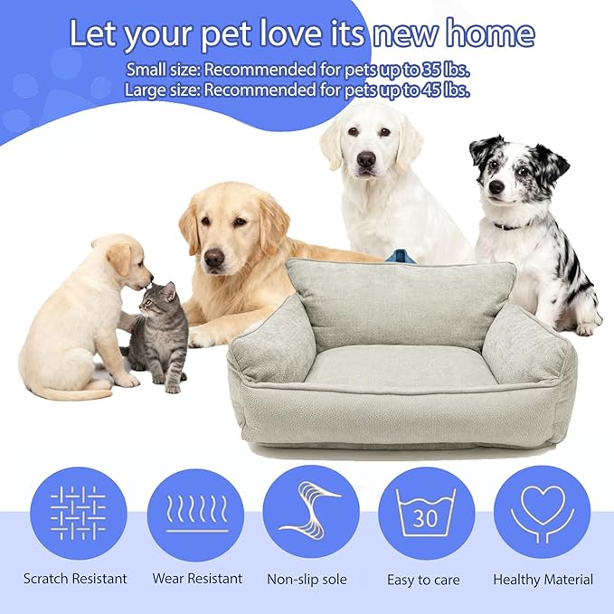 RAFASAFA Large Orthopedic Dog Sofa Bed with Sides, Carry Handle & Side Pockets .Plush Chenille Orthopedic Pet Bed Couch for Large Dogs.Portable Snuggler for Indoor Use, Travel & Recovery (Light Grey)