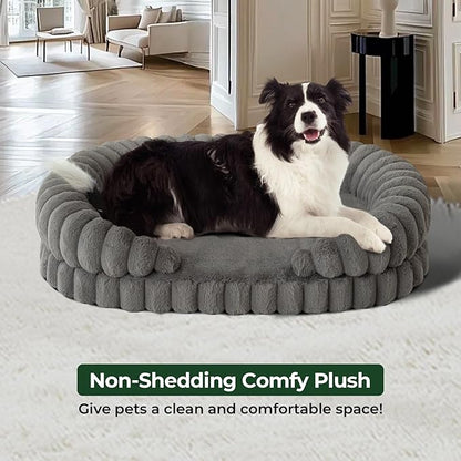 BALANCE Calming Dog Bed for Large Sized Dogs, 36 Inches Oval Washable Pet Bed with Sides, Orthopedic Pet Couch Sofa with Non-Slip Bottom, Gray