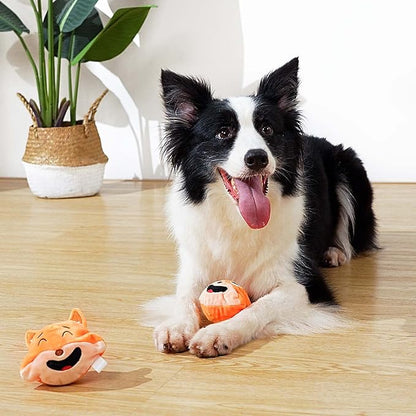MewaJump Squeaky Dog Toys with Ball 3-in-1 Plush Cute Chew Toy with 3 Layers Puzzle Pet Toy for Teeth Cleaning Puppy Enrichment for Small and Medium Breed (Fox)