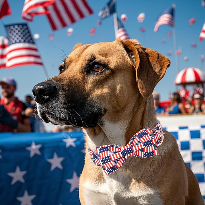 4th of July Dog Collar with Bow Tie - Independence Day Star Flag Bowtie Collar Safety American Flag Patriotic Dog Collars for Small Medium Large Dogs S