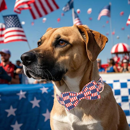 4th of July Dog Collar with Bow Tie - Independence Day Star Flag Bowtie Collar Safety American Flag Patriotic Dog Collars for Small Medium Large Dogs L