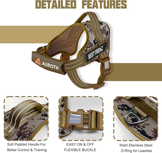 AUROTH Dog Harness and Leash Set, Soft Padded Dog Vest with 5.25FT Dog Leash, No Choke, Easy On Pet Vest, Adjustable Reflective No Pull Dog Harness for Large Dogs, Easy Walking and Training