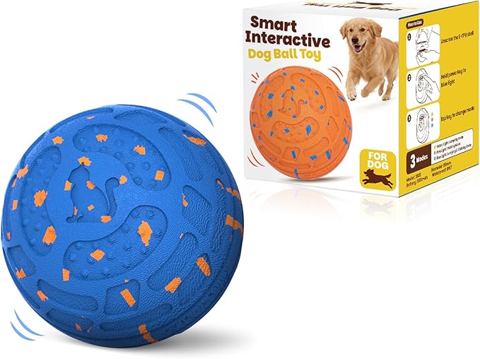 Smart Interactive Dog Toy Ball – Automatic Moving, Bouncing & Rolling, 3 Modes, Chew-Proof E-TPU Shell, Waterproof, Rechargeable,Dog Ball for Medium and Large Dogs,Blue