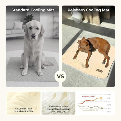 Pelsbarn Dog Cooling Mat- Ice Silk Summer Comfort, Self Cooling, Non-Slip Dog Pad, Durable & Washable, Mat for Extra Large Dogs 33"" x 45"", Support Shelter Dogs with Every Purchase (Beige)