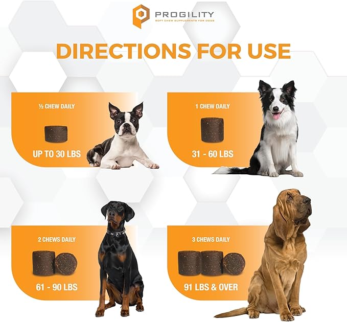Progility Hip & Joint Supplement for Dogs – Daily Mobility & Joint Support with Glucosamine, Chondroitin & MSM, Soft Chews (90 Count)