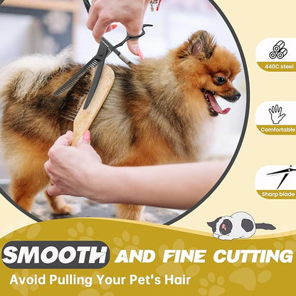 JASON 7" Curved Chunker Dog Scissors - Ergonomic Pet Scissors Black Curved Dog Shears 440C Stainless Steel Grooming Shears Professional Pet Shears For Groomer (28-Teeth, Down-curved) Christmas Gift