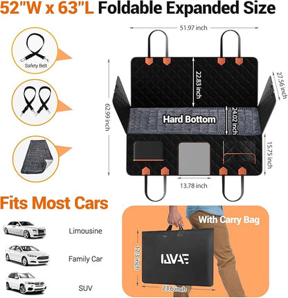 IJVAE Hard Bottom Car Seat Cover for Dog swith Removable Soft Blankets,Scratch-Proof and Anti-Slip Car Dog Hammock for Large Dogs Brown for Car, SUV