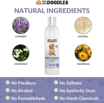 Puppy Shampoo & Conditioner | Made in USA | Tear Free | Best Shampoo for Puppies | Sensitive & Itchy Skin Wash | Oatmeal Bathing | Tearless, Lavender, 8oz [We Love Doodles]