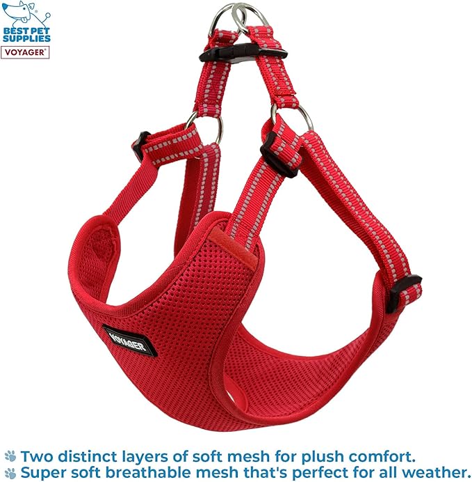 Best Pet Supplies Voyager Adjustable Step-in Flex Breathable Mesh Dog Harness for Small Medium Large Dogs (Red), L