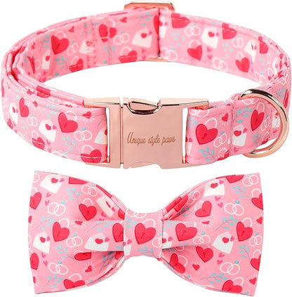 Unique Style Paws Valentine's Dog Collar with Bow Love Letter Lock Cotton Puppy Collars Wedding for Small Medium Large Dogs
