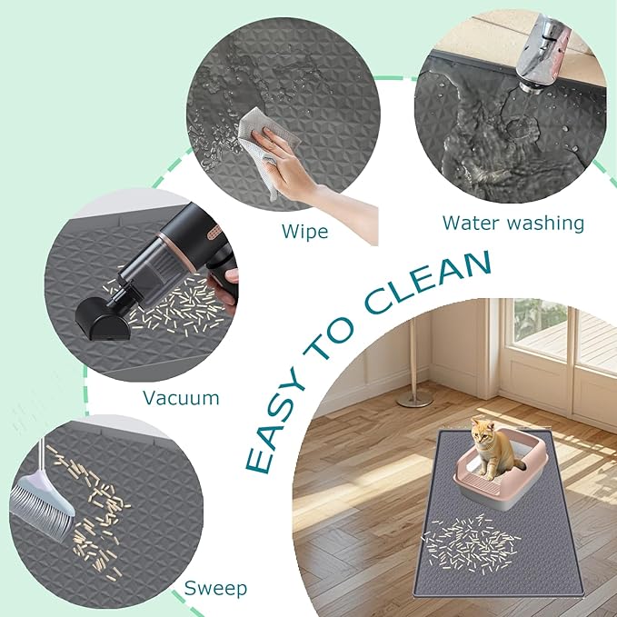 Jacooxi Cat Litter Mat for Litter Box, Silicone Large Cat Litter Trapping Mat - 51.2x25.6 in, Waterproof & Non-Slip, Durable & Easy Clean, Gray