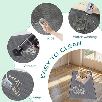 Jacooxi Cat Litter Mat for Litter Box, Silicone Large Cat Litter Trapping Mat - 51.2x25.6 in, Waterproof & Non-Slip, Durable & Easy Clean, Gray