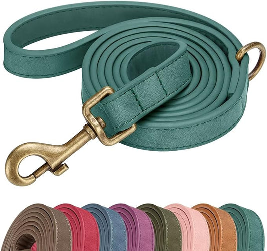 Didog Stylish PU Leather Dog Leash for Small Dogs, Easy to Clean 5ft Small Dog Leash with Metal Tangle-Free Clip, Fashionable and Elegant for Walking, Running and Training,Green, S