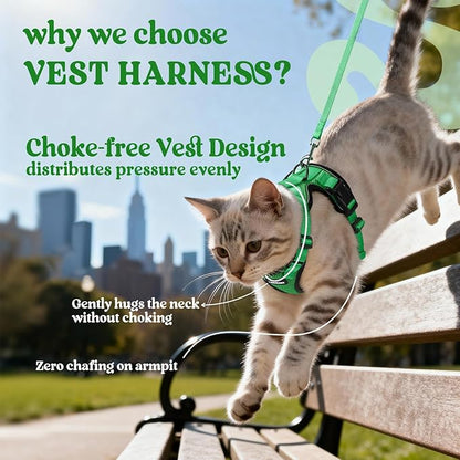 rabbitgoo Cat Harness and Leash for Walking, Escape Proof Soft Adjustable Vest Harnesses for Cats, Easy Control Breathable Reflective Strips Jacket, Grass Green, XXS