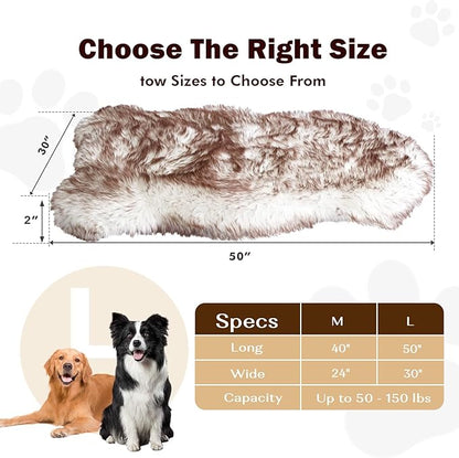 Welfibr 100% Waterproof Large Dog Bed Luxury Faux Fur Dog Mat Orthopedic Fluffy Dog Beds for Large Dogs Comfy Dog Beds Large Sized Dog Washable Dog Rug Bed with Removable Cover Non-Slip Dog Pad 50"