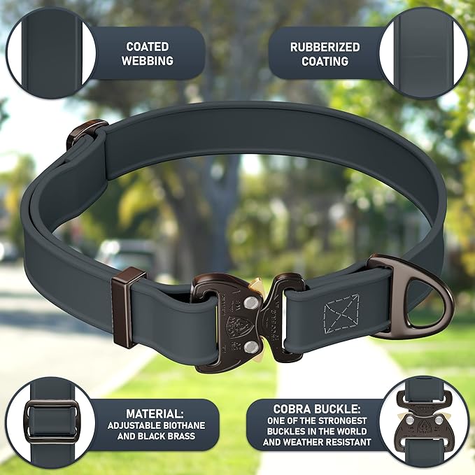 NexaPaw Biothane Dog Collar with Cobra Buckle - Made in USA - QR Code Dog Tag ID Included - Adjustable Heavy Duty Dog Collars for Medium Large Dogs - Waterproof Military Grade Tactical Collar for Dogs