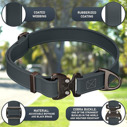 NexaPaw Biothane Dog Collar with Cobra Buckle - Made in USA - QR Code Dog Tag ID Included - Adjustable Heavy Duty Dog Collars for Medium Large Dogs - Waterproof Military Grade Tactical Collar for Dogs