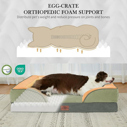 Comfort Expression Orthopedic Dog Bed for Extra Large Dogs 42x30 Inch, Waterproof Egg Crate Foam XL Pet Bed with Removable Bolsters, Dog Couch with Washable Cover & Non-Slip Bottom, Avocado