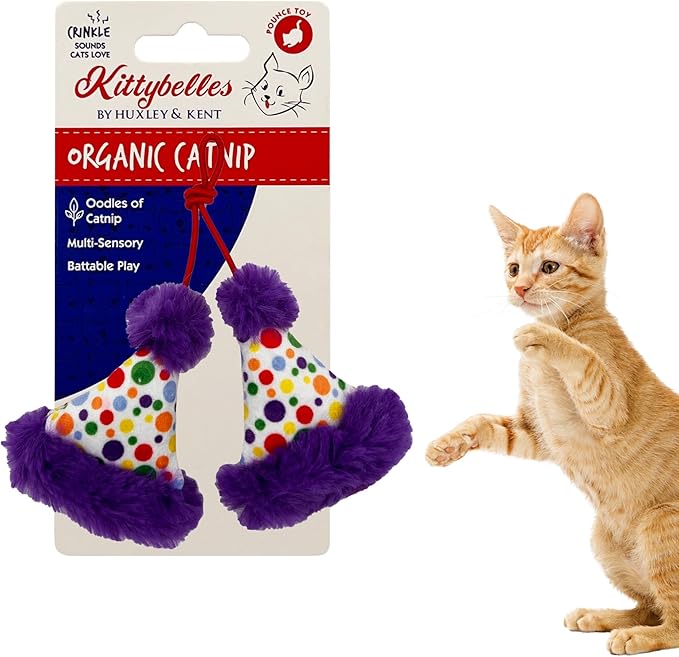 Huxley & Kent Plush Cat Toy | Party Hats | Birthday Strong Catnip Filled Cat Toy | Plush Interactive Kitten and Cats Toy with Catnip and Crinkle | Kittybelles