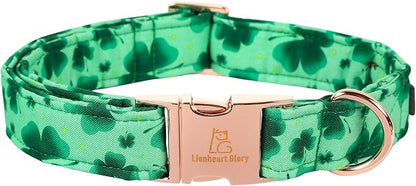 Lionheart Glory St. Patrick Dog Collar - Green Clover Collar for Large Dogs - Adjustable Heavy-Duty Spring Collar - Pet Gift
